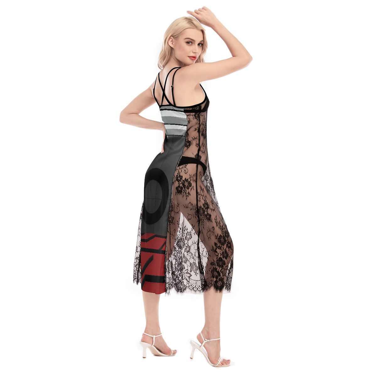 All-Over Print Women's Lace Cami Cross Back Dress