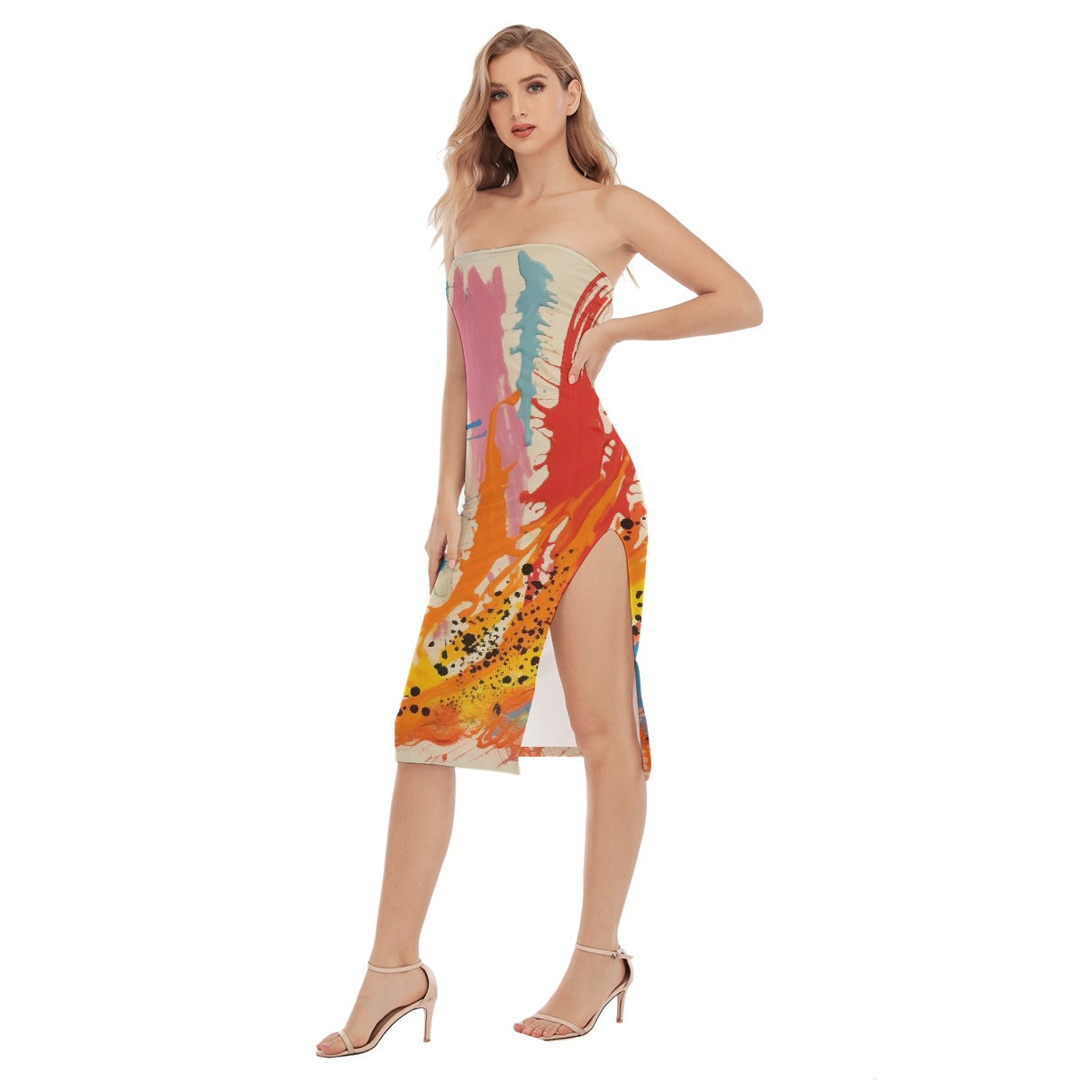 All-Over Print Women's Side Split Tube Top Dress