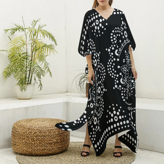 All-Over Print Women's Imitation Silk V-neck Kaftan Robe