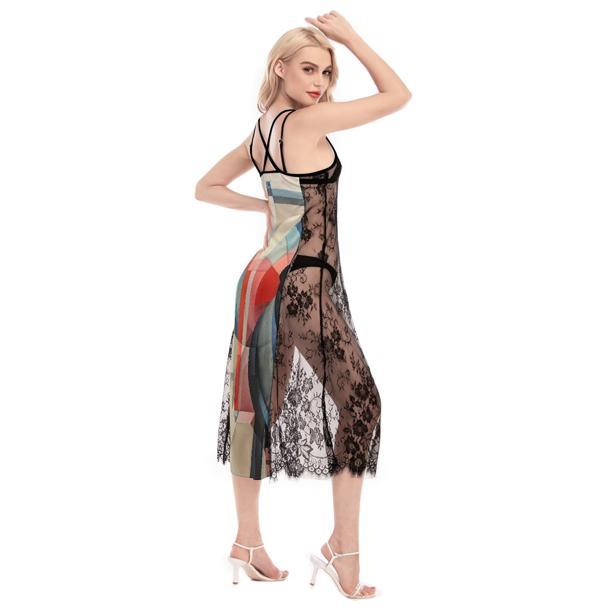 All-Over Print Women's Lace Cami Cross Back Dress