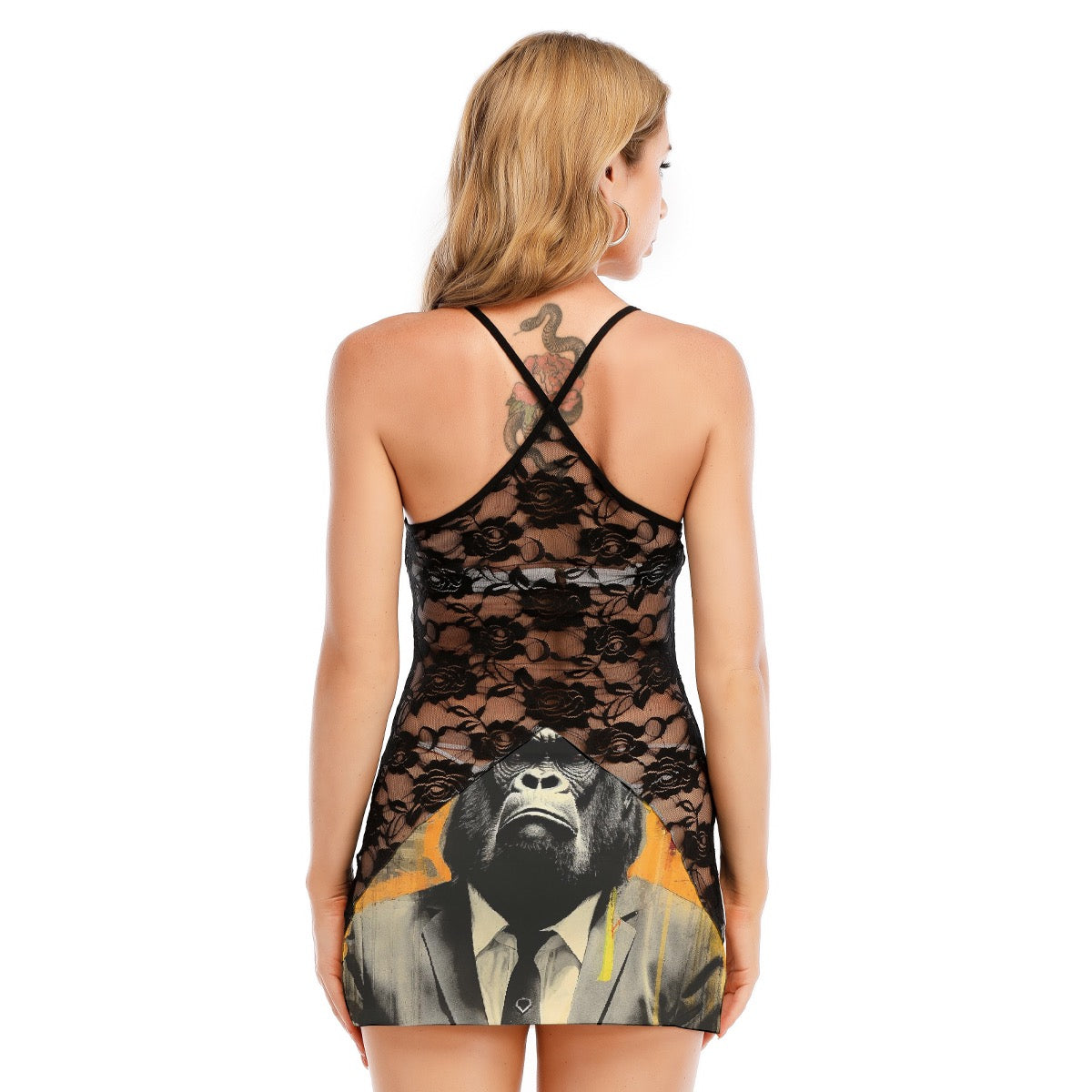 All-Over Print Women's Black Lace Cami Dress