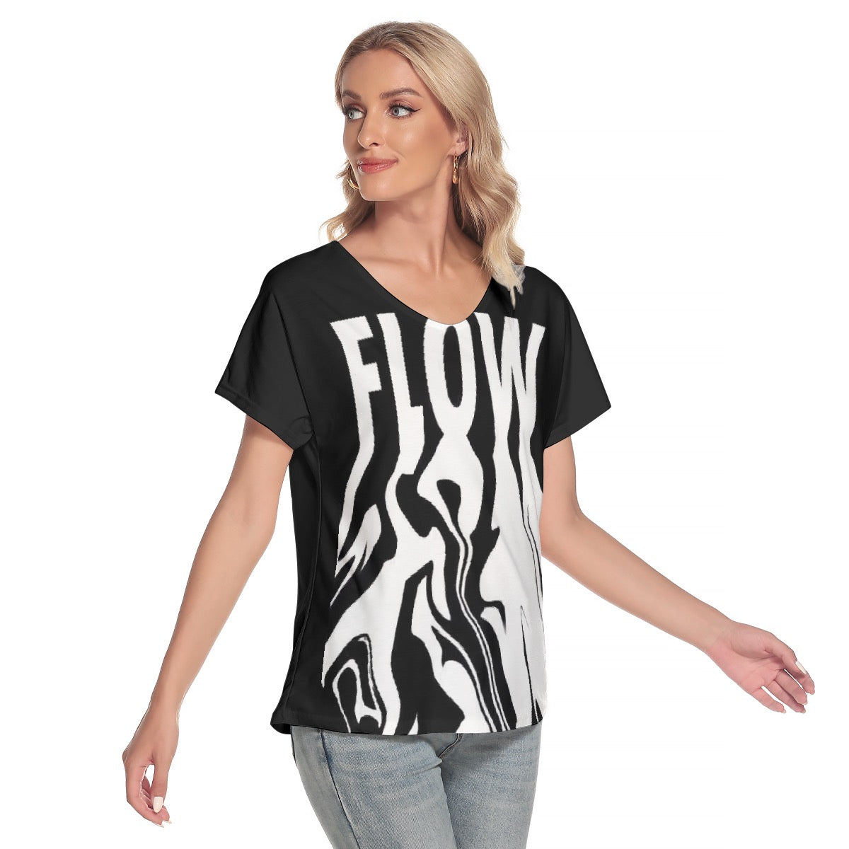 All-Over Print Women's Loose V-neck Short Sleeve T-shirt