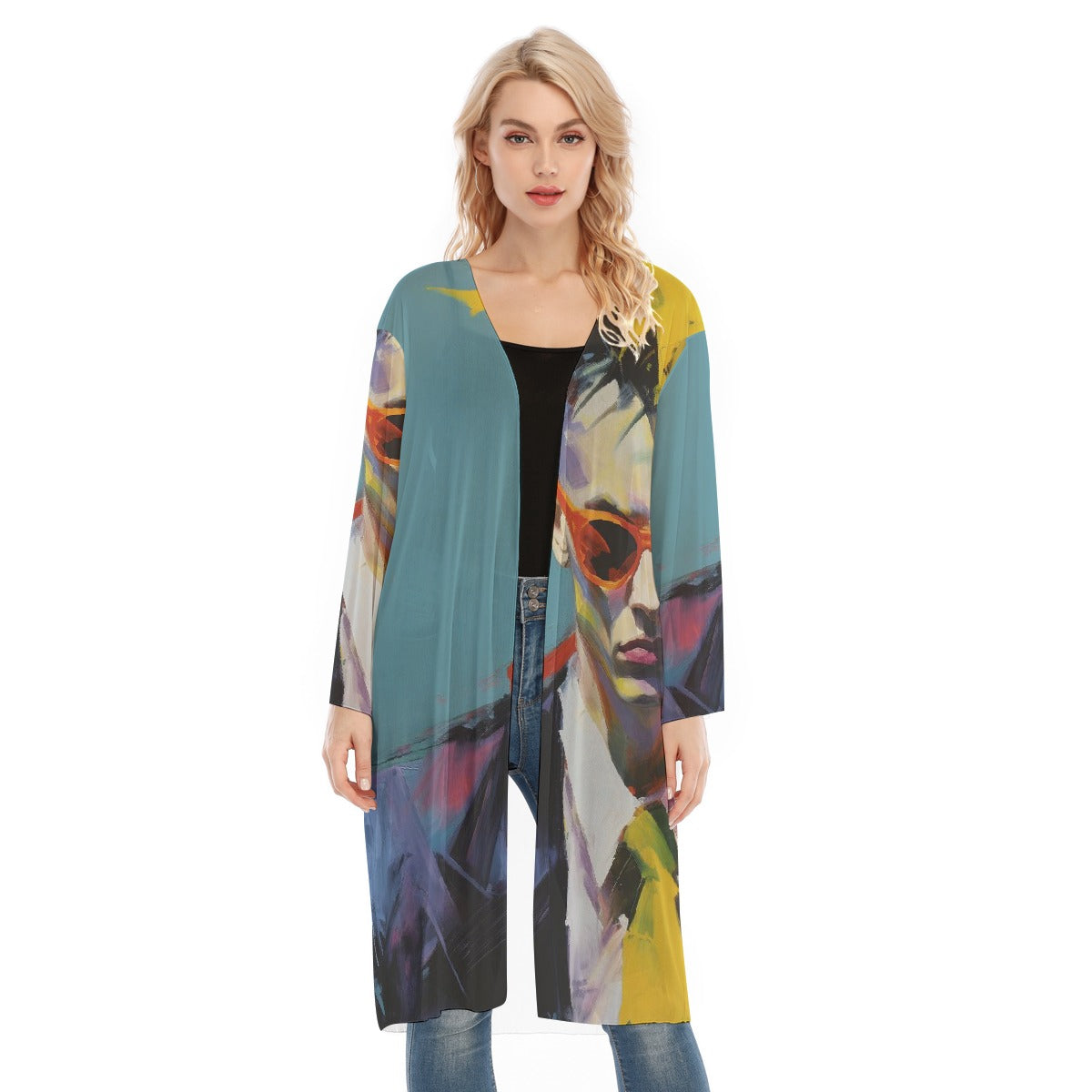 All- Over Print Women's Long Sleeve Mesh Cardigan