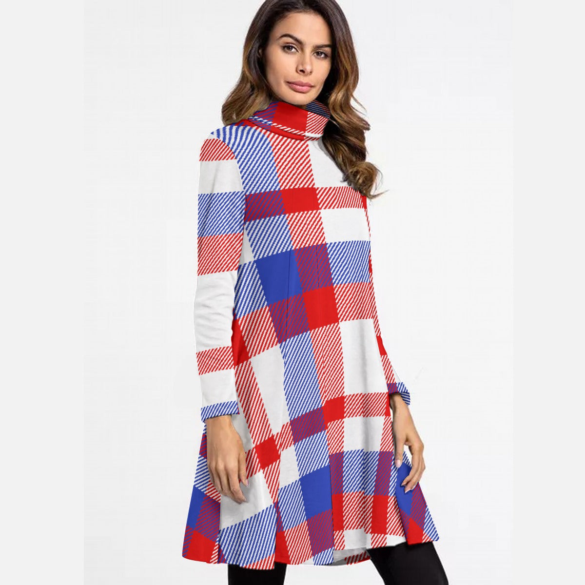 All-Over Print Women's High Neck Dress With Long Sleeve