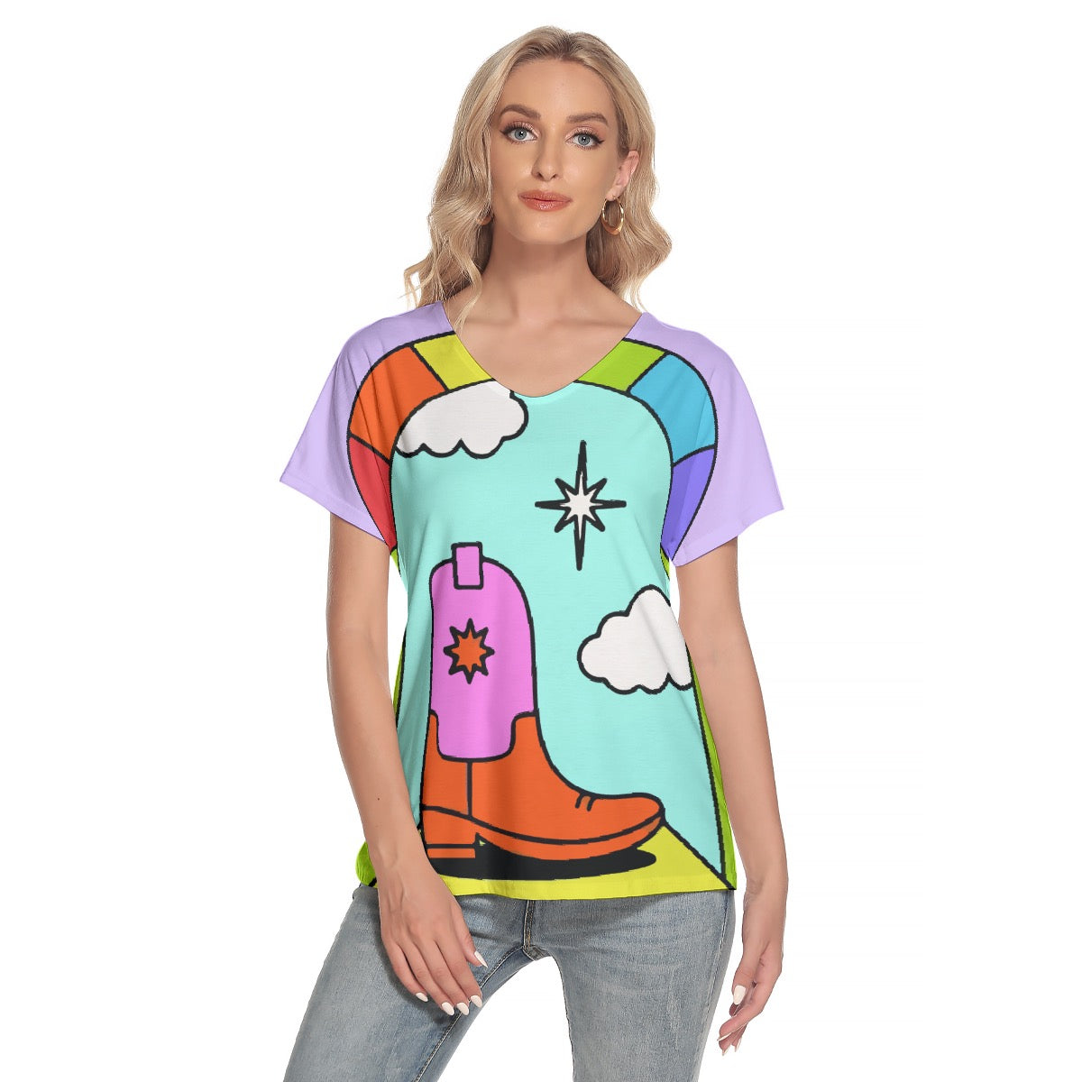 All-Over Print Women's Loose V-neck Short Sleeve T-shirt