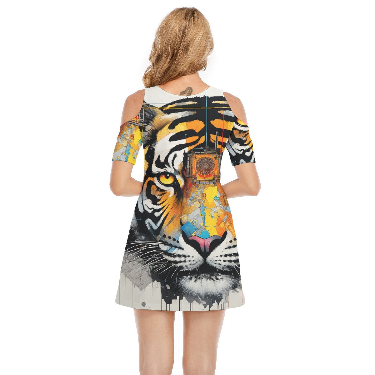 All-Over Print Women's Cold Shoulder Dress | 190GSM Cotton