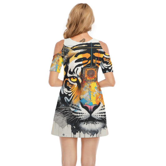 All-Over Print Women's Cold Shoulder Dress | 190GSM Cotton