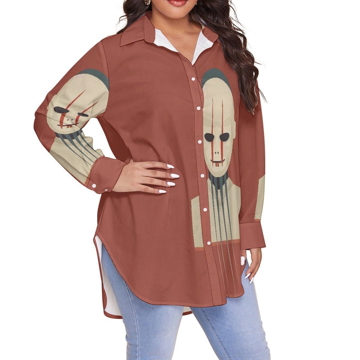 All-Over Print Women's Shirt With Long Sleeve(Plus Size)