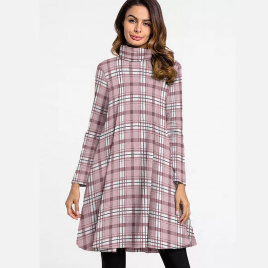 All-Over Print Women's High Neck Dress With Long Sleeve