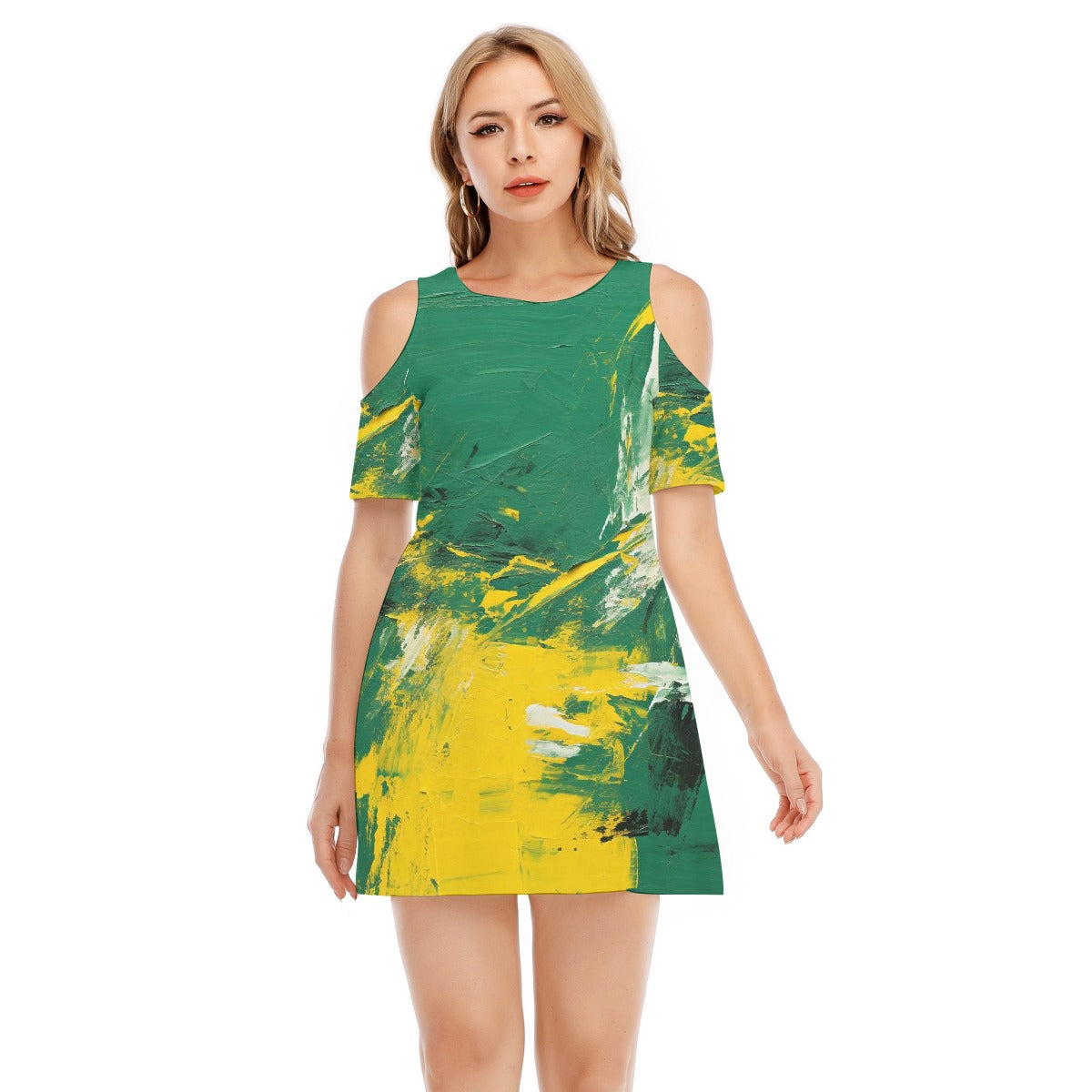 All-Over Print Women's Cold Shoulder Dress | 190GSM Cotton