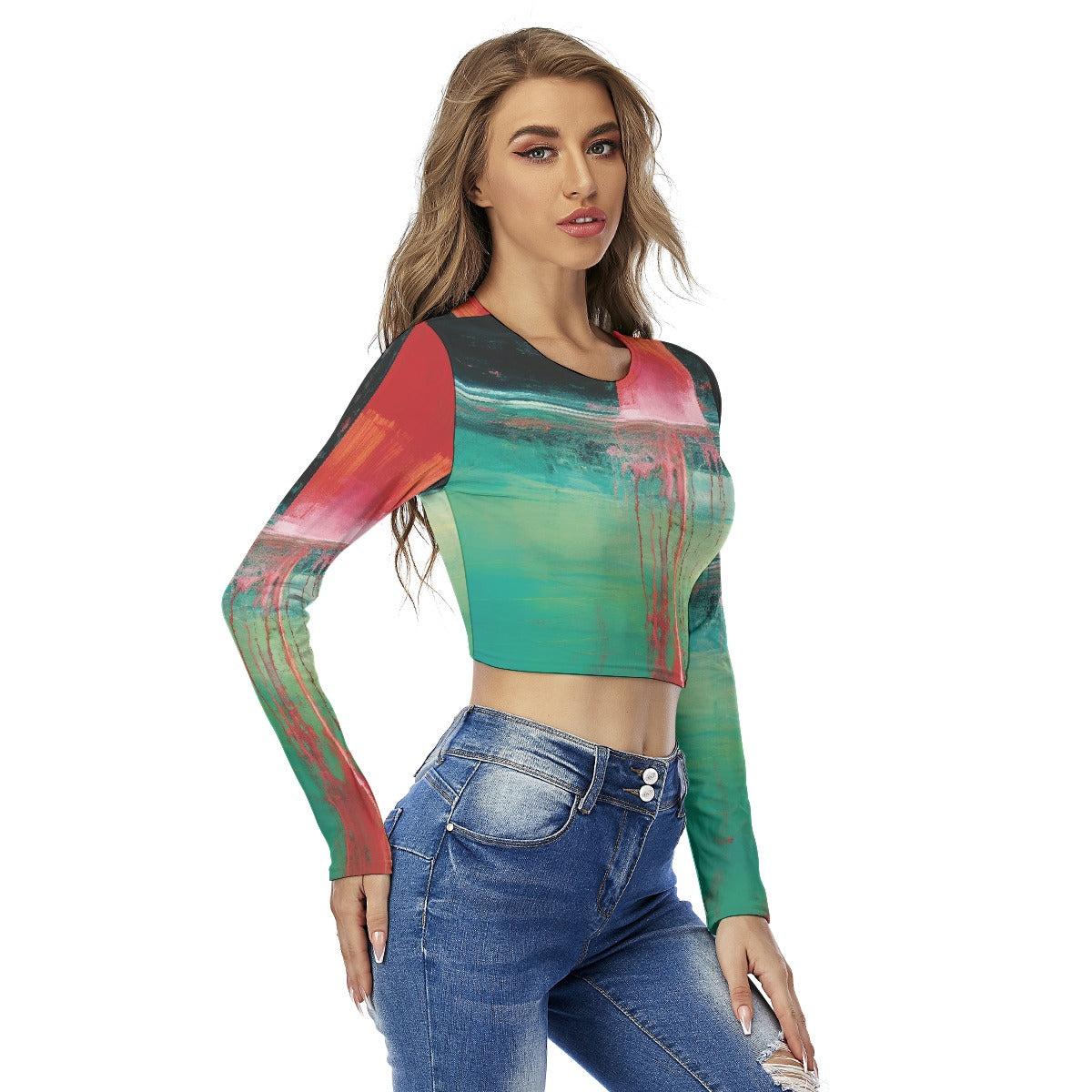 All-Over Print Women's Round Neck Crop Top T-Shirt