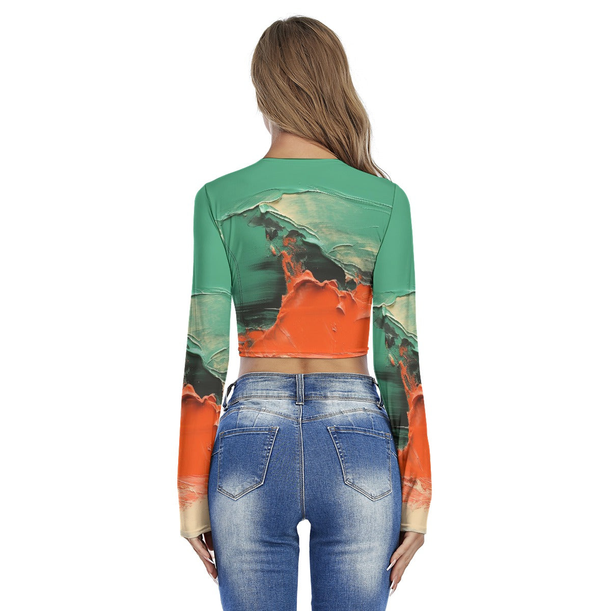 All-Over Print Women's Round Neck Crop Top T-Shirt