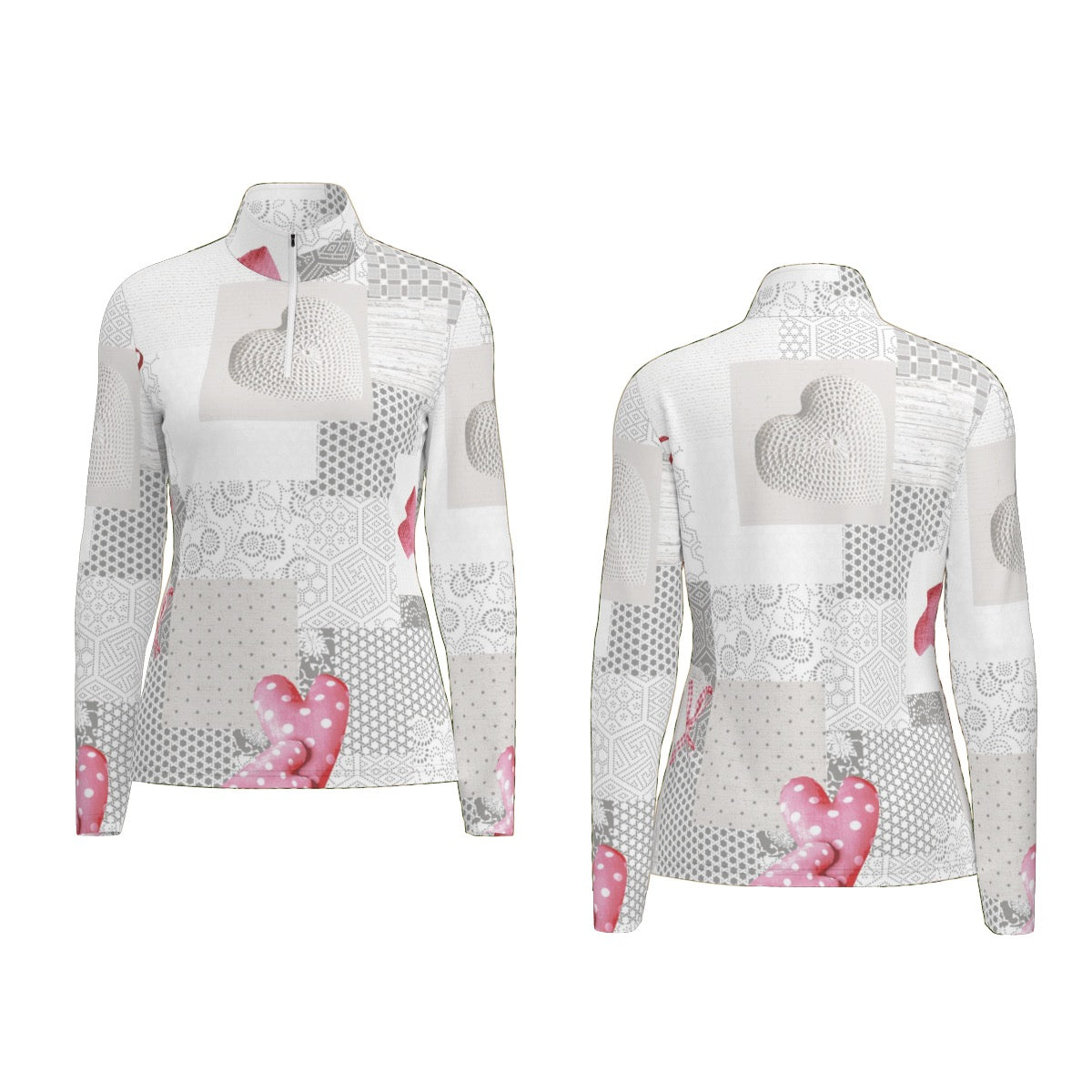 All-Over Print Women's Sports Collar Jersey With Long Sleeve