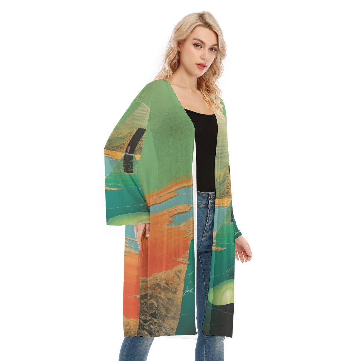 All- Over Print Women's Long Sleeve Mesh Cardigan