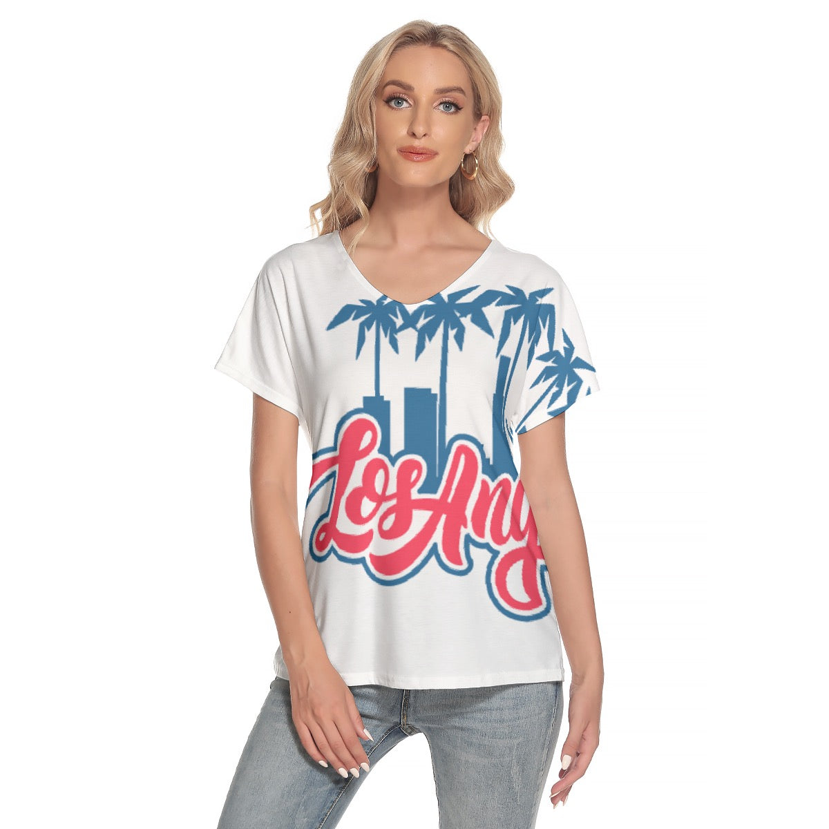 All-Over Print Women's Loose V-neck Short Sleeve T-shirt