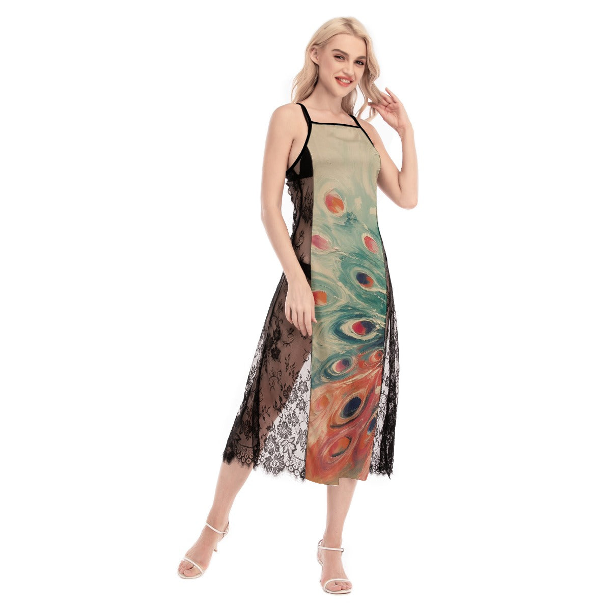 All-Over Print Women's Lace Cami Cross Back Dress