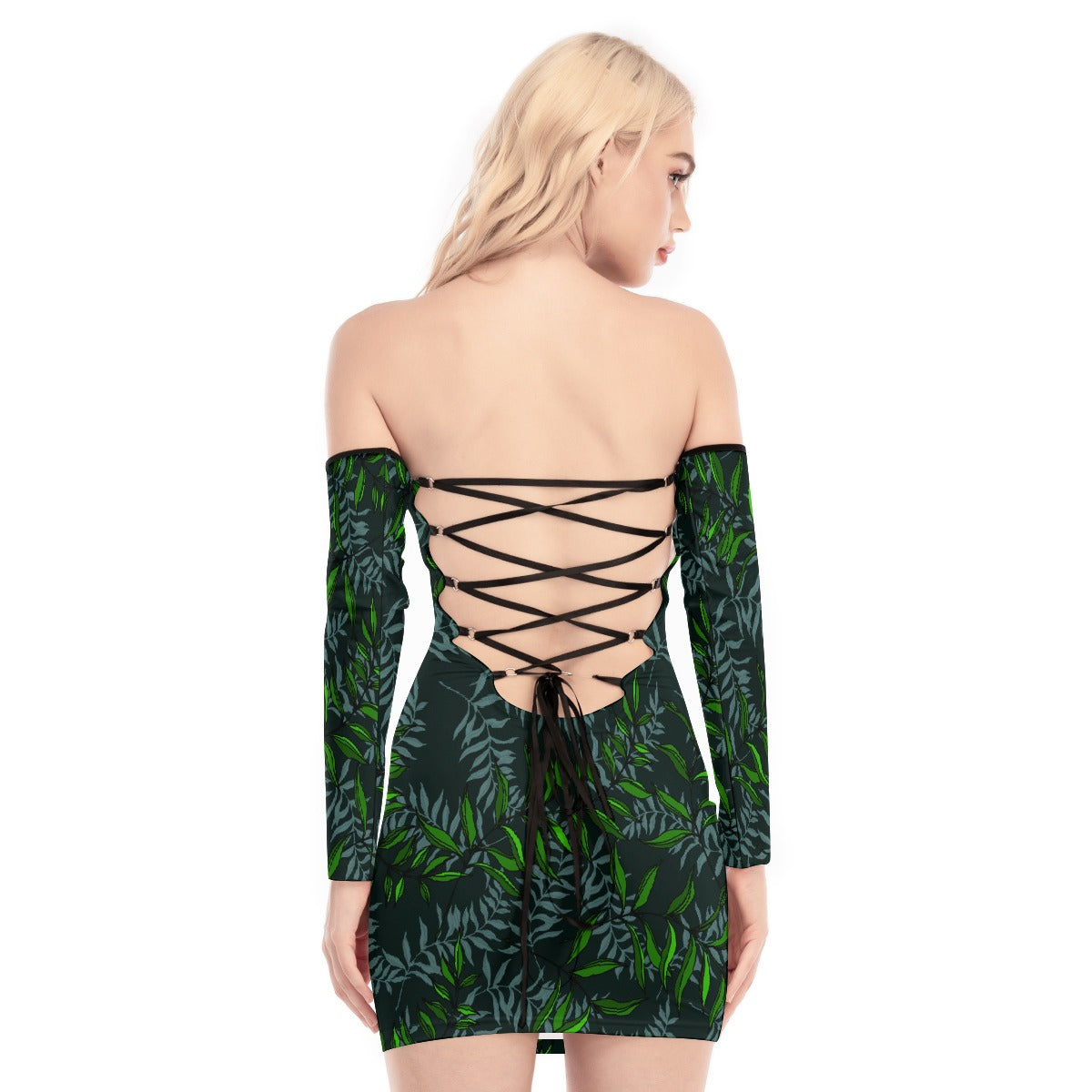 All-Over Print Women's Off-shoulder Back Lace-up Dress