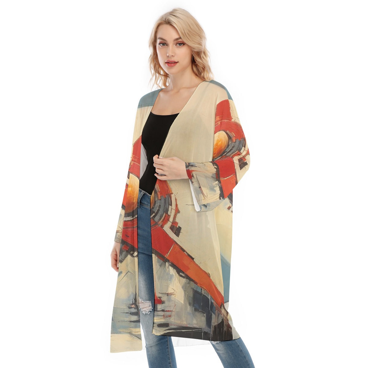 All- Over Print Women's Long Sleeve Mesh Cardigan