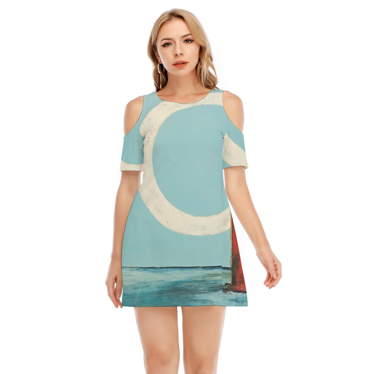 All-Over Print Women's Cold Shoulder Dress | 190GSM Cotton