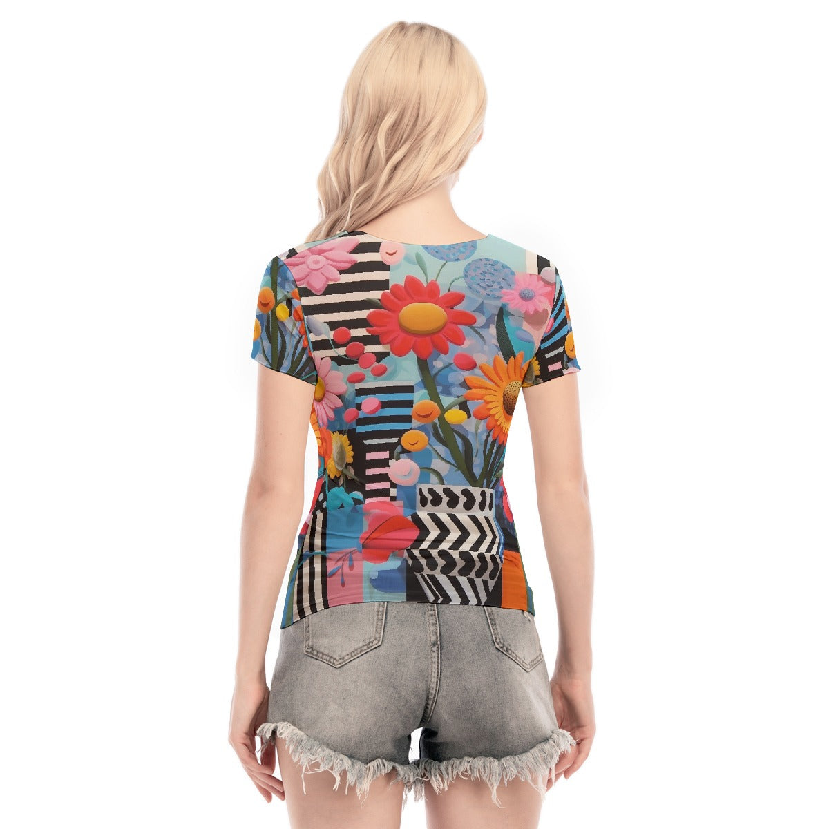 All-Over Print Women's Short Sleeve Mesh Blouse