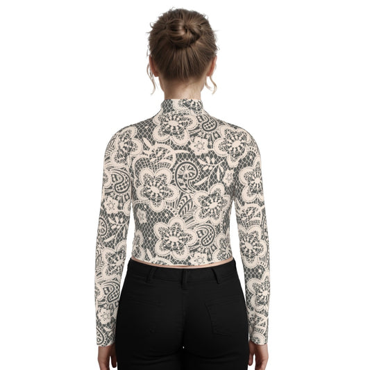 Eco-Friendly All-Over Print Women's Turtleneck T-shirt With Long Sleeve