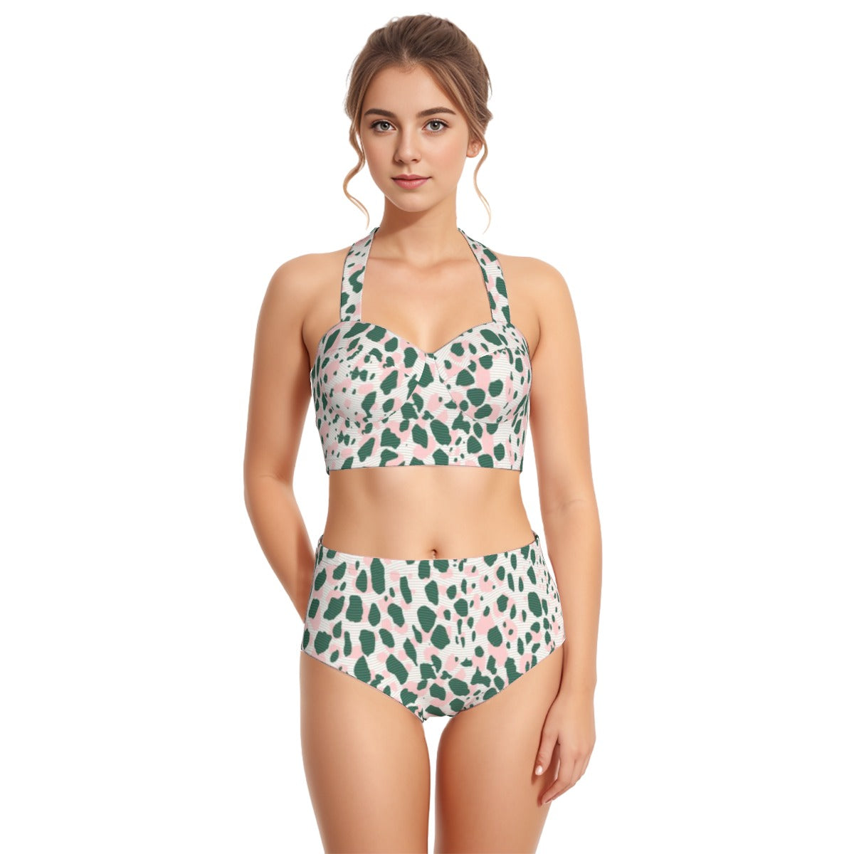 All-Over Print Women's Swimsuit Set With Halter