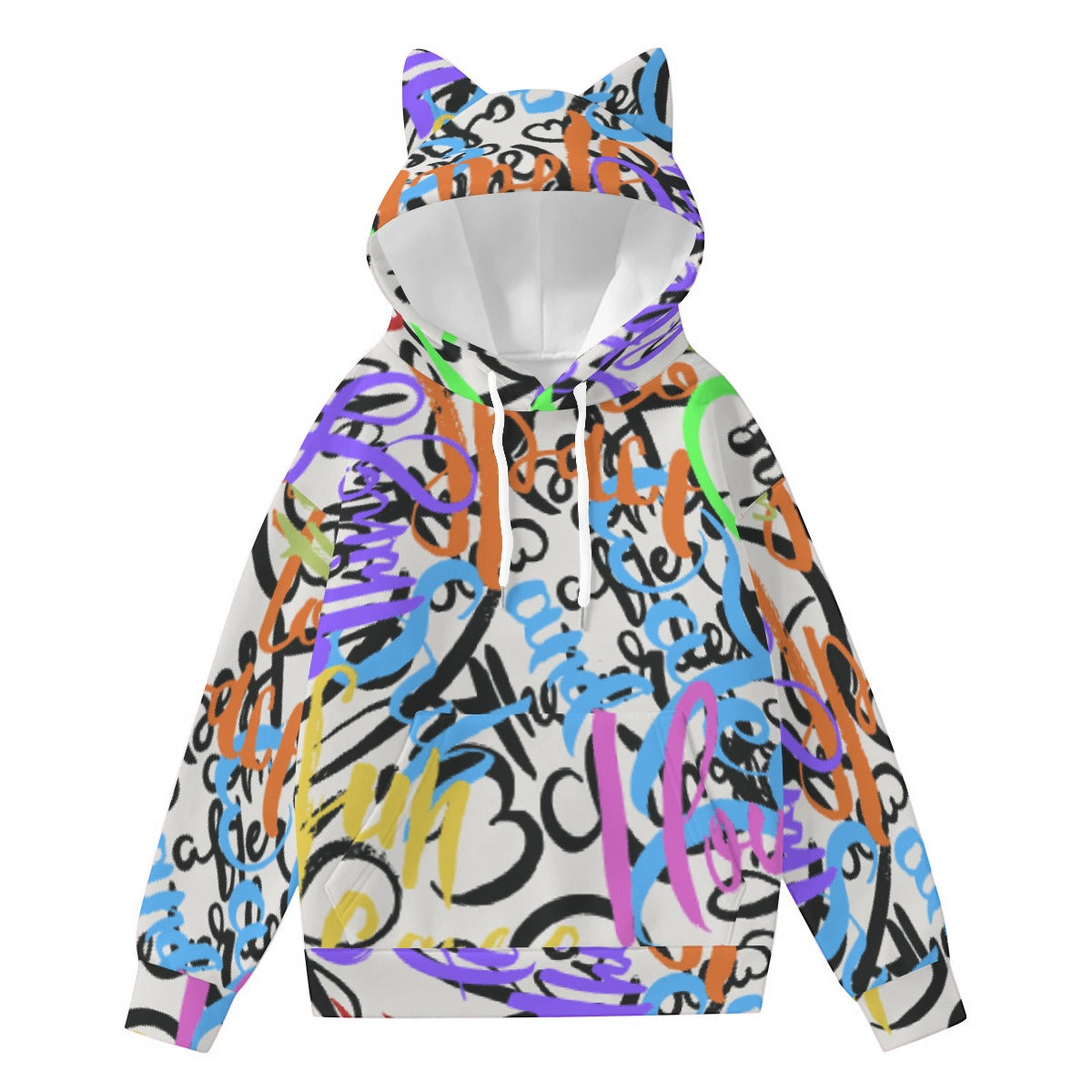 All-Over Print Women’s Hoodie With Decorative Ears