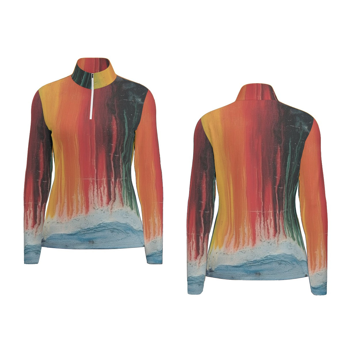 All-Over Print Women's Sports Collar Jersey With Long Sleeve