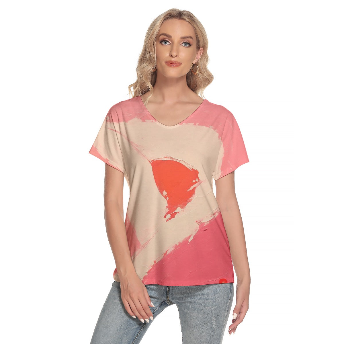 All-Over Print Women's Loose V-neck Short Sleeve T-shirt