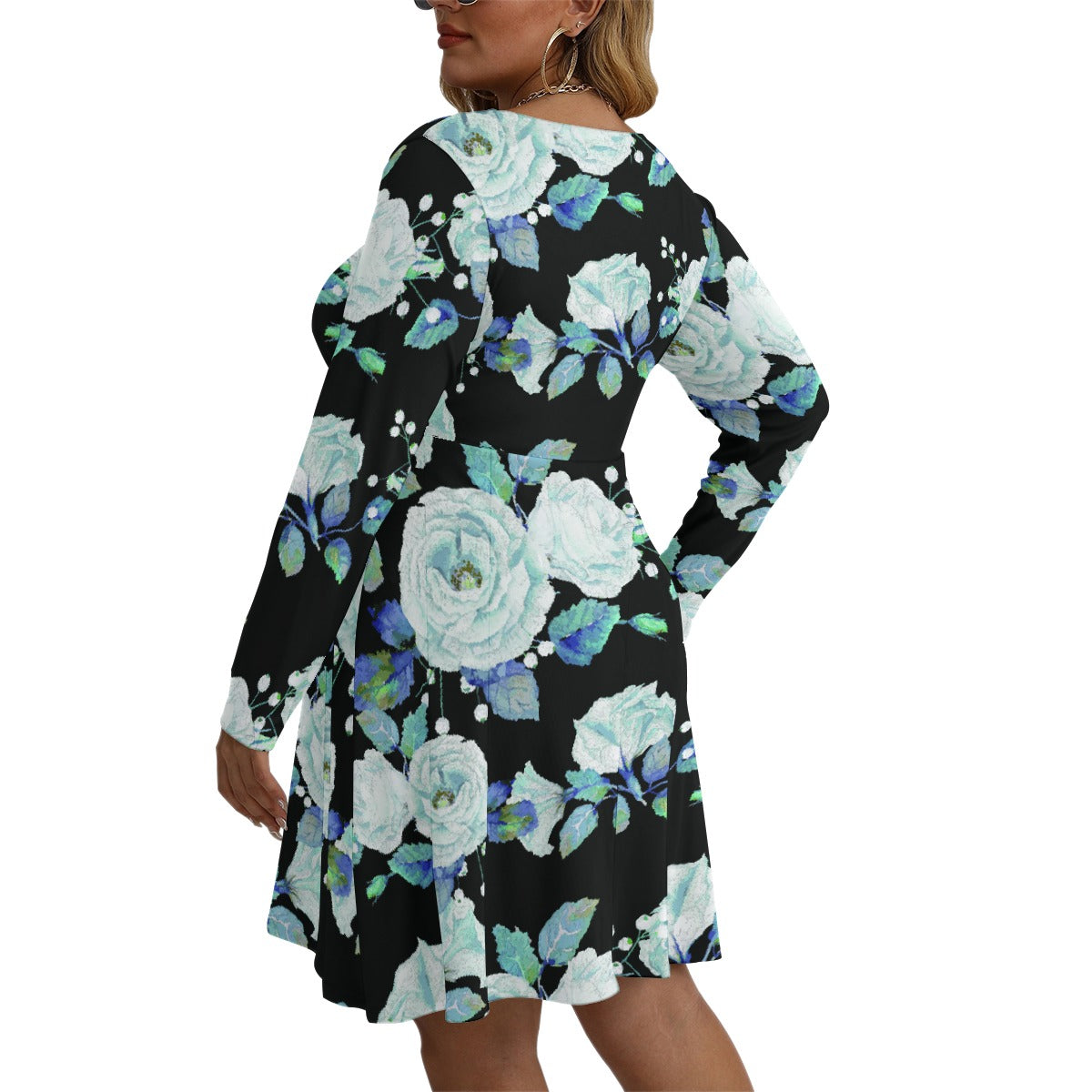 All-Over Print Women's V-neck Long Sleeve Dress(Plus Size)