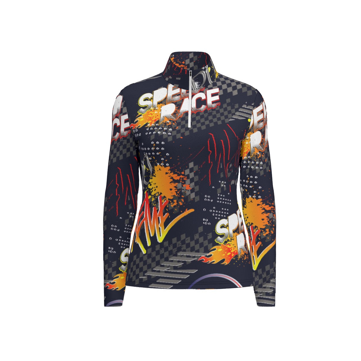 All-Over Print Women's Sports Collar Jersey With Long Sleeve