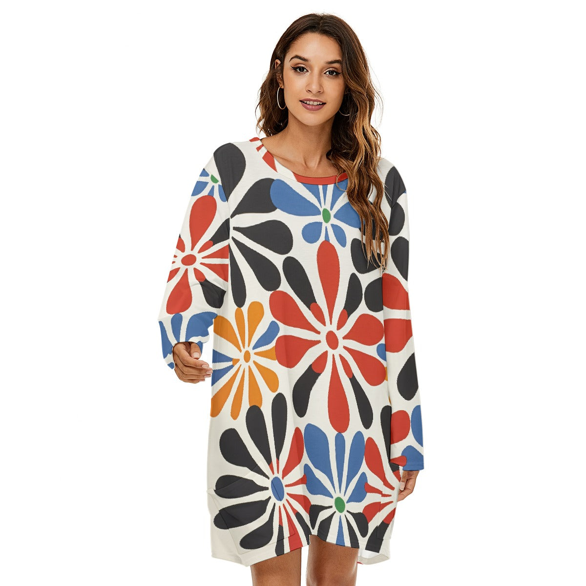 All-Over Print  Women's Loose Crew Neck Dress