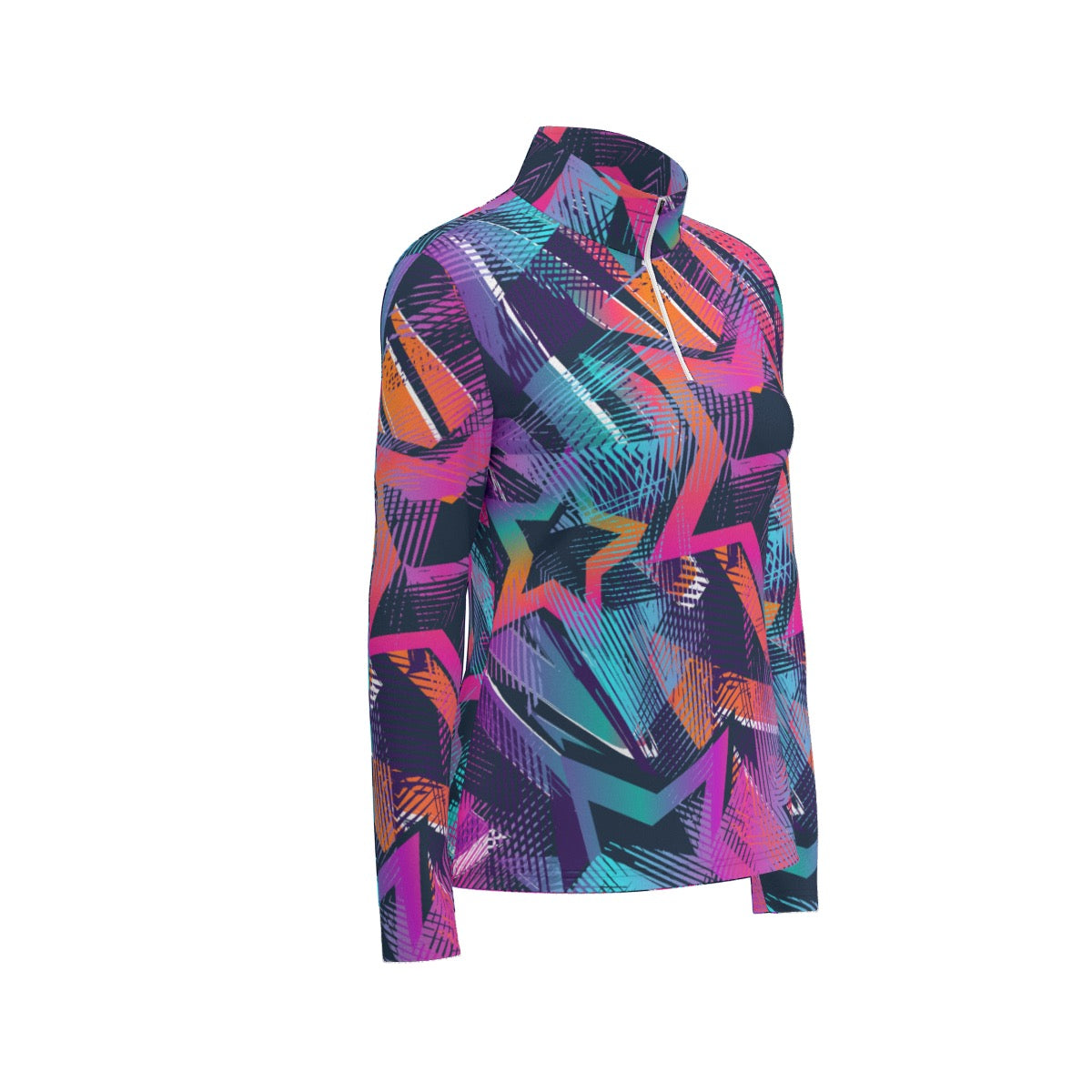 All-Over Print Women's Sports Collar Jersey With Long Sleeve