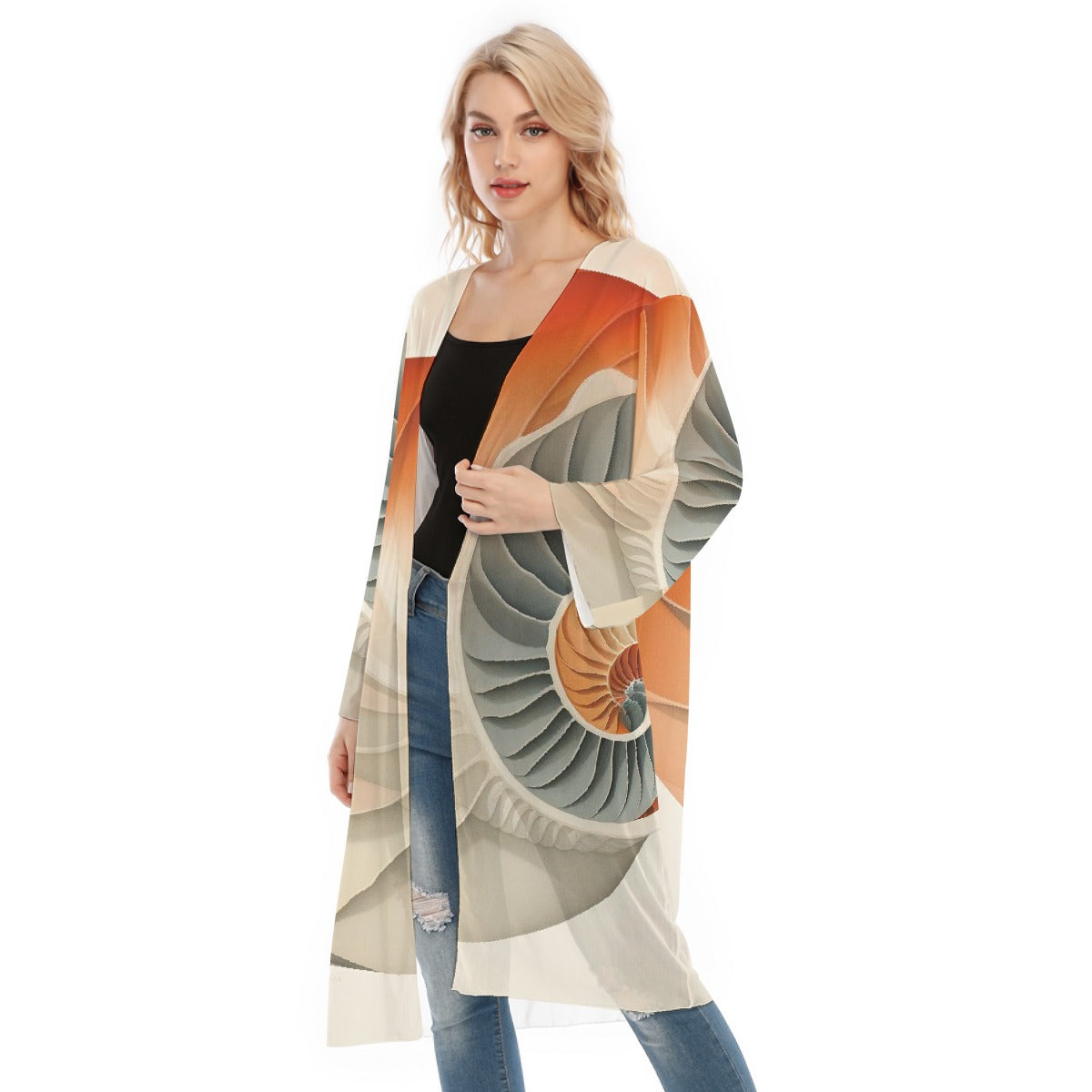 All- Over Print Women's Long Sleeve Mesh Cardigan