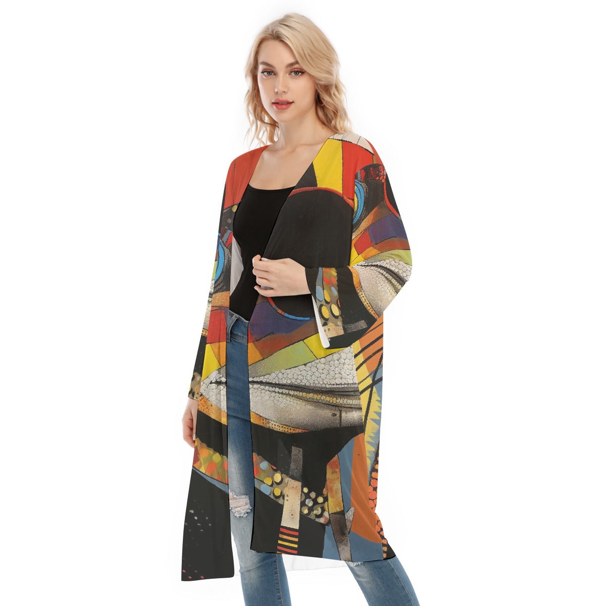 All- Over Print Women's Long Sleeve Mesh Cardigan