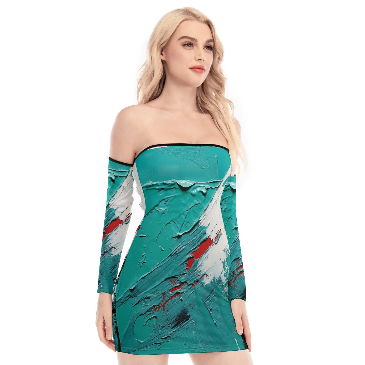 All-Over Print Women's Off-shoulder Back Lace-up Dress