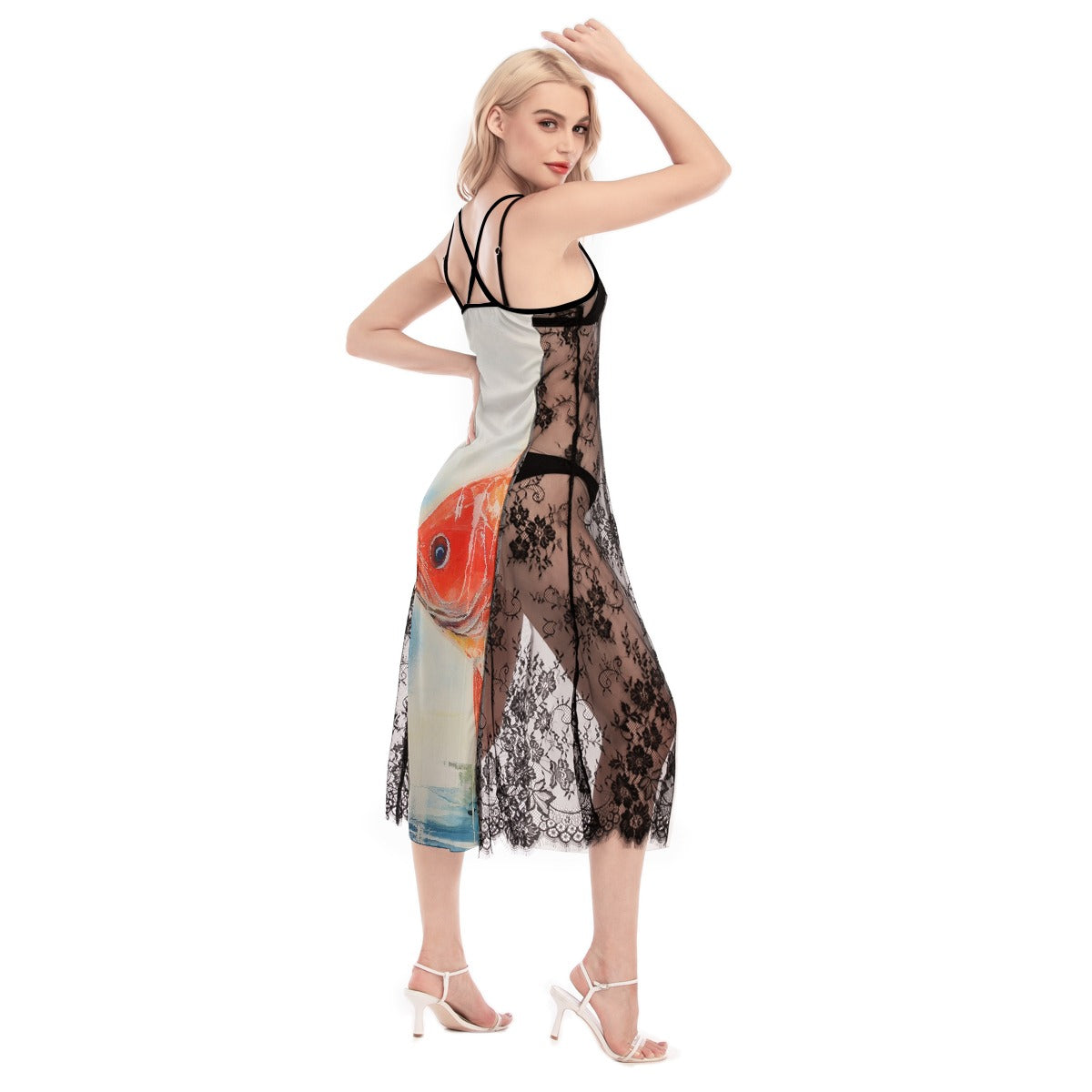 All-Over Print Women's Lace Cami Cross Back Dress