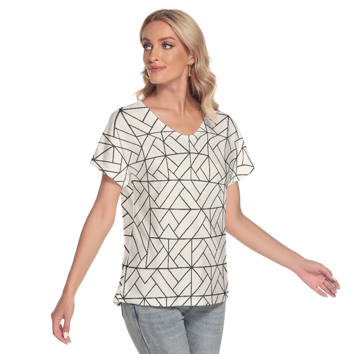 All-Over Print Women's Loose V-neck Short Sleeve T-shirt