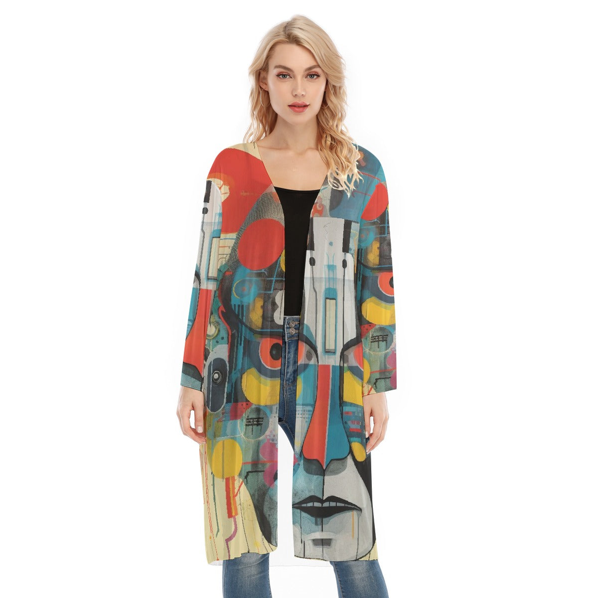 All- Over Print Women's Long Sleeve Mesh Cardigan