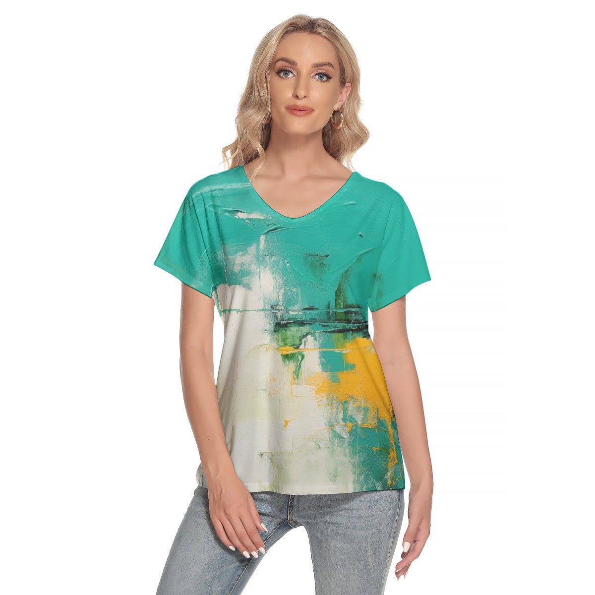 All-Over Print Women's Loose V-neck Short Sleeve T-shirt