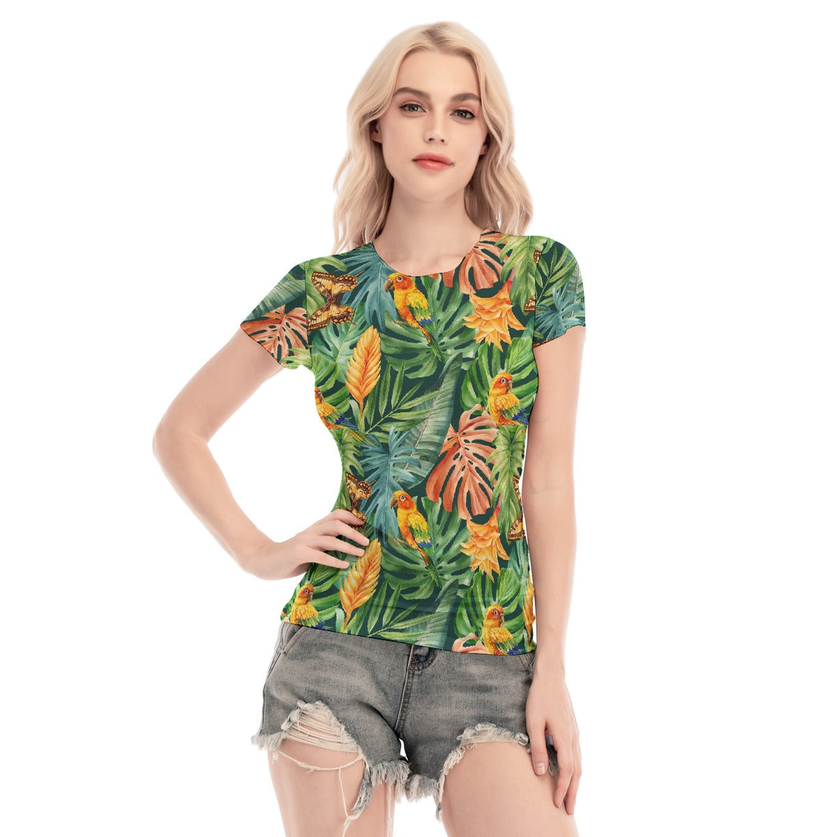 All-Over Print Women's Short Sleeve Mesh Blouse