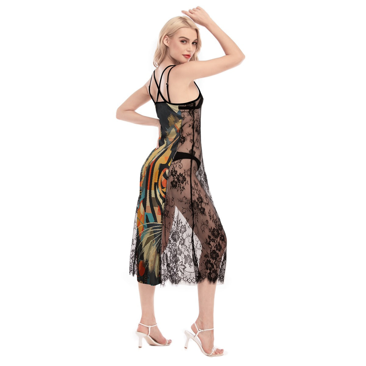 All-Over Print Women's Lace Cami Cross Back Dress