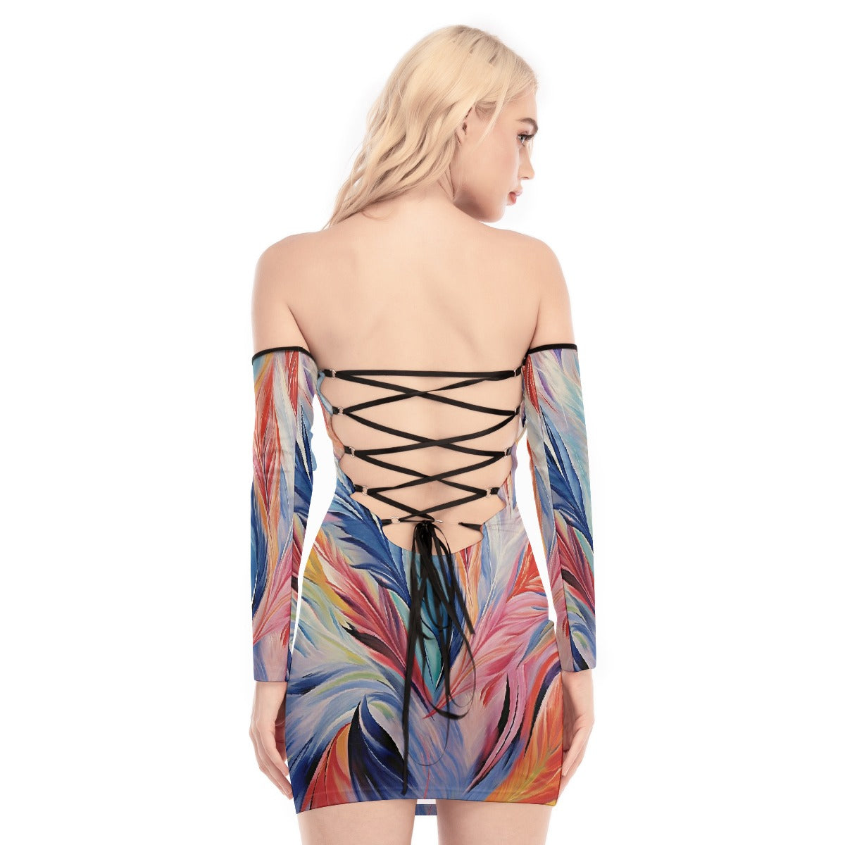 All-Over Print Women's Off-shoulder Back Lace-up Dress