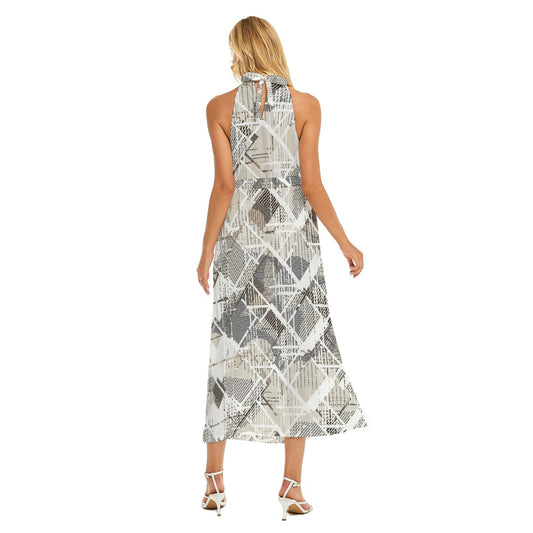 All-Over Print Women's Wrap Hem Belted Halter Dress