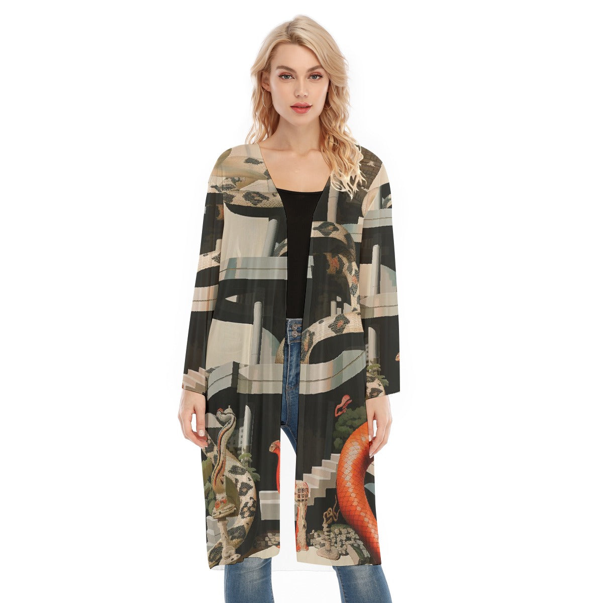 All- Over Print Women's Long Sleeve Mesh Cardigan