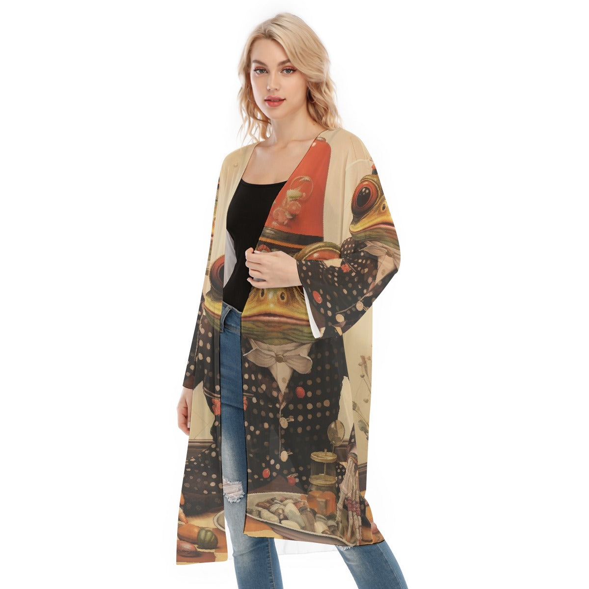 All- Over Print Women's Long Sleeve Mesh Cardigan