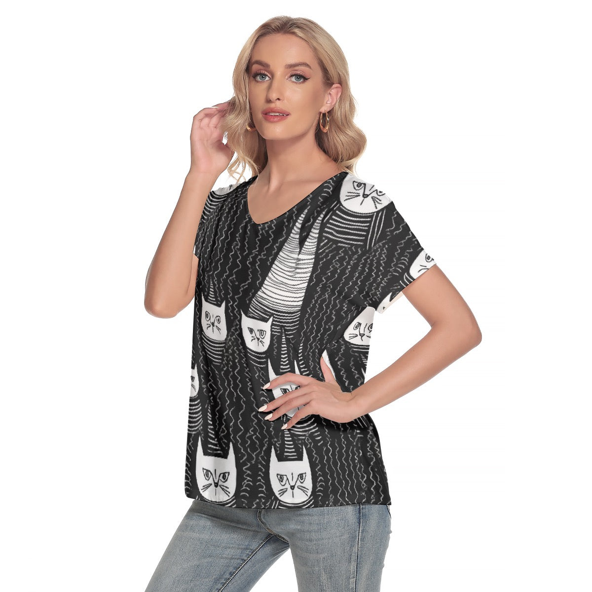 All-Over Print Women's Loose V-neck Short Sleeve T-shirt