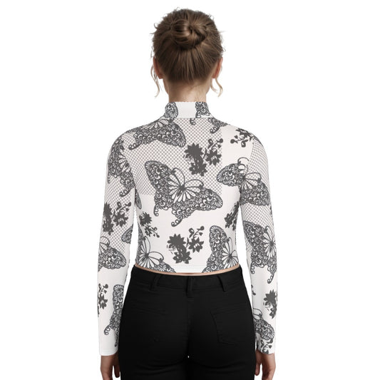 Eco-Friendly All-Over Print Women's Turtleneck T-shirt With Long Sleeve