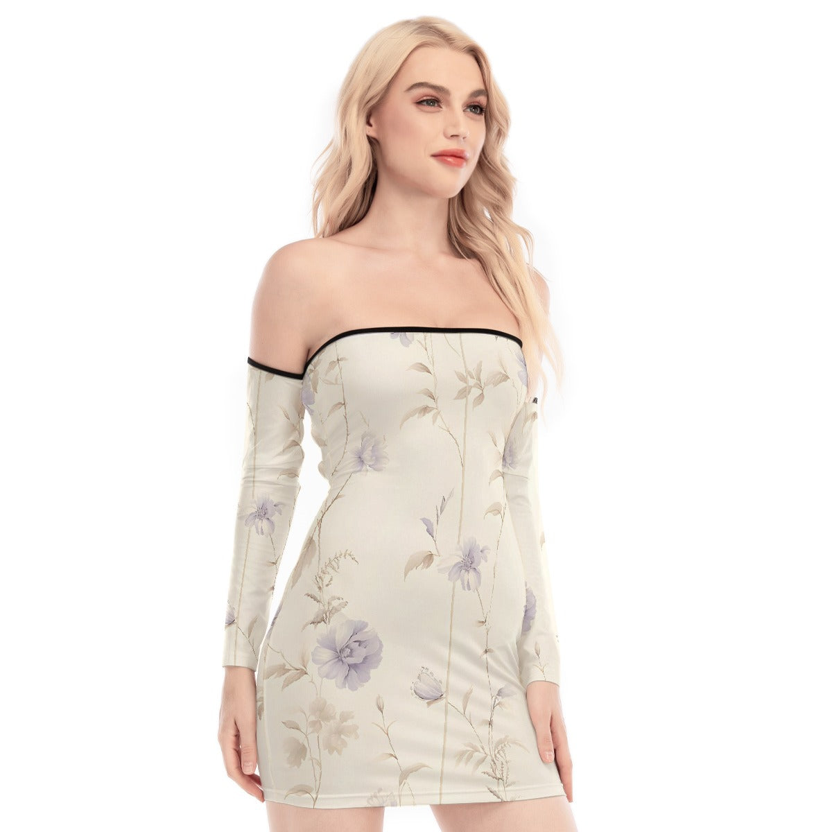 All-Over Print Women's Off-shoulder Back Lace-up Dress