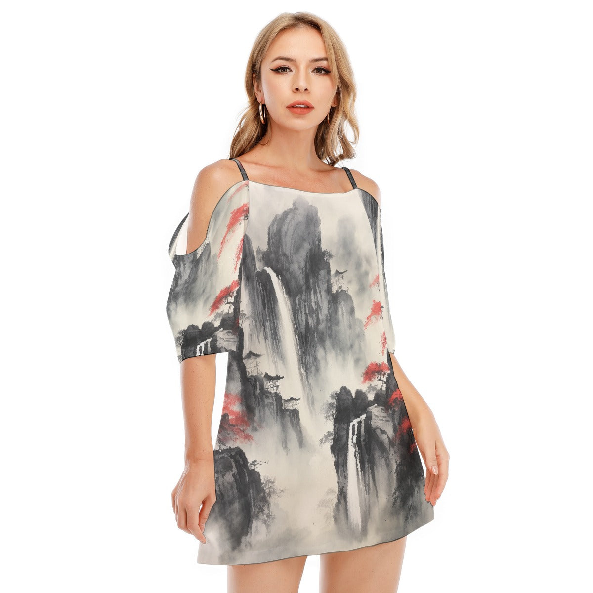 All-Over Print Women's Off-shoulder Cami Dress